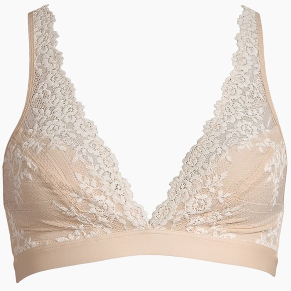 Wacoal 36 Embrace Lace Wire Free Bralette Bra Embroidery Floral Plunge Soft - Picture 7 of 7